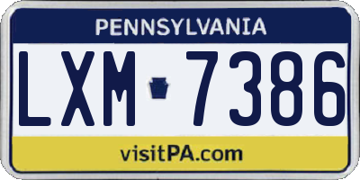 PA license plate LXM7386