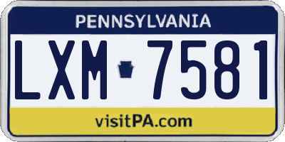 PA license plate LXM7581