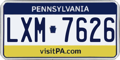 PA license plate LXM7626