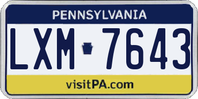 PA license plate LXM7643