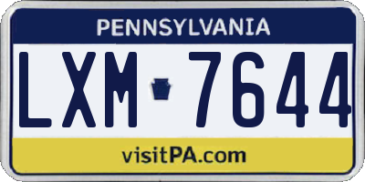 PA license plate LXM7644
