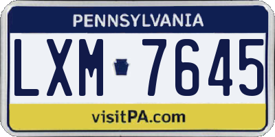 PA license plate LXM7645