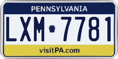 PA license plate LXM7781