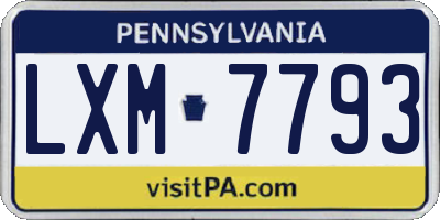 PA license plate LXM7793
