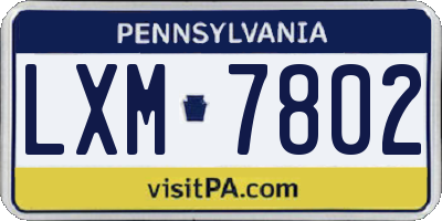 PA license plate LXM7802