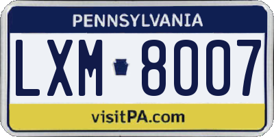 PA license plate LXM8007
