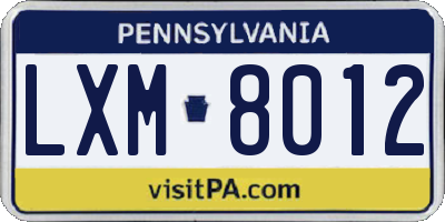 PA license plate LXM8012