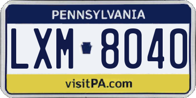 PA license plate LXM8040