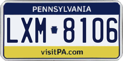 PA license plate LXM8106
