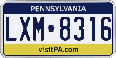 PA license plate LXM8316