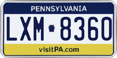 PA license plate LXM8360