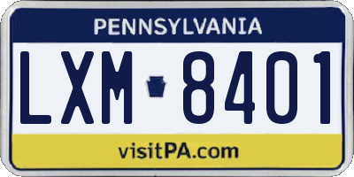 PA license plate LXM8401