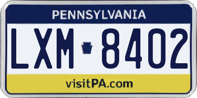 PA license plate LXM8402