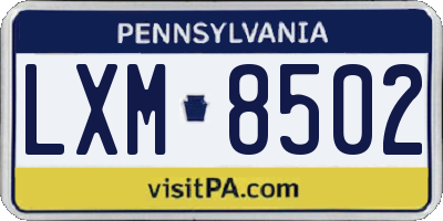 PA license plate LXM8502