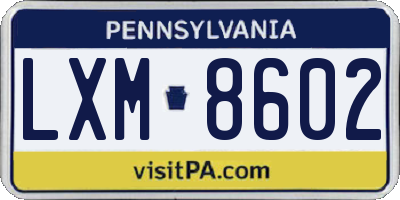 PA license plate LXM8602