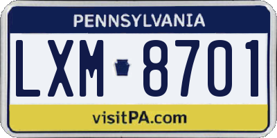 PA license plate LXM8701