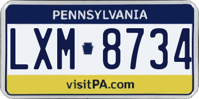 PA license plate LXM8734