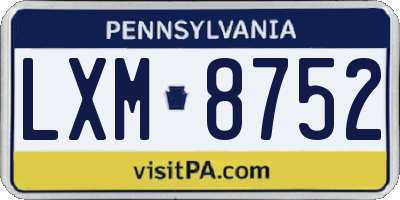 PA license plate LXM8752