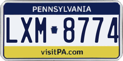 PA license plate LXM8774