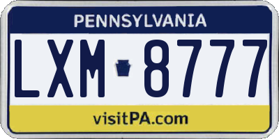 PA license plate LXM8777