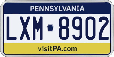 PA license plate LXM8902