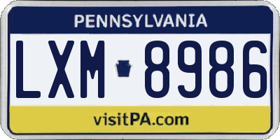 PA license plate LXM8986