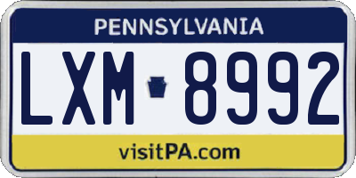 PA license plate LXM8992