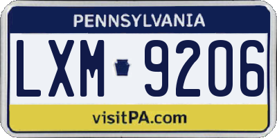PA license plate LXM9206