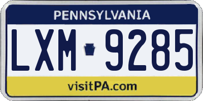 PA license plate LXM9285