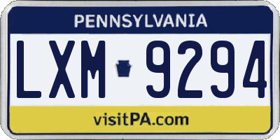 PA license plate LXM9294