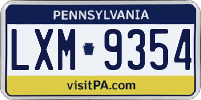 PA license plate LXM9354