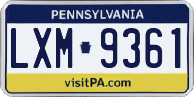 PA license plate LXM9361