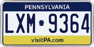 PA license plate LXM9364