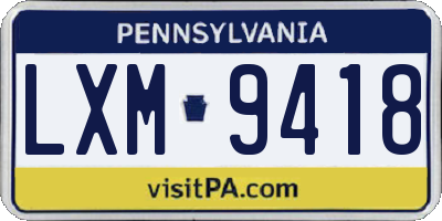 PA license plate LXM9418