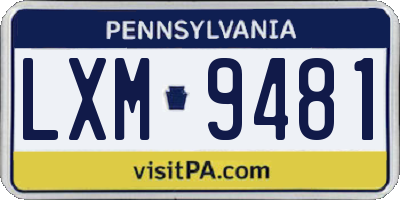 PA license plate LXM9481