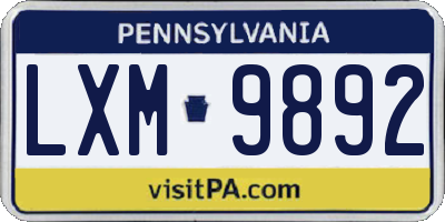 PA license plate LXM9892
