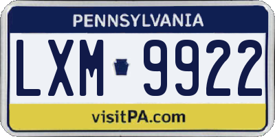 PA license plate LXM9922