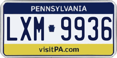 PA license plate LXM9936