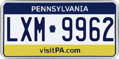 PA license plate LXM9962