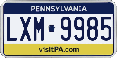 PA license plate LXM9985