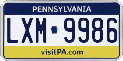 PA license plate LXM9986
