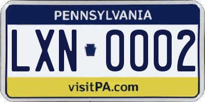 PA license plate LXN0002