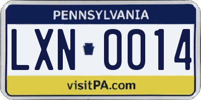 PA license plate LXN0014