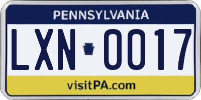 PA license plate LXN0017