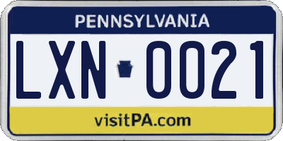 PA license plate LXN0021