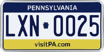 PA license plate LXN0025