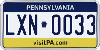 PA license plate LXN0033