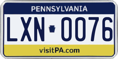 PA license plate LXN0076