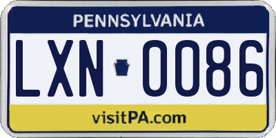 PA license plate LXN0086