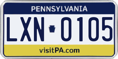 PA license plate LXN0105